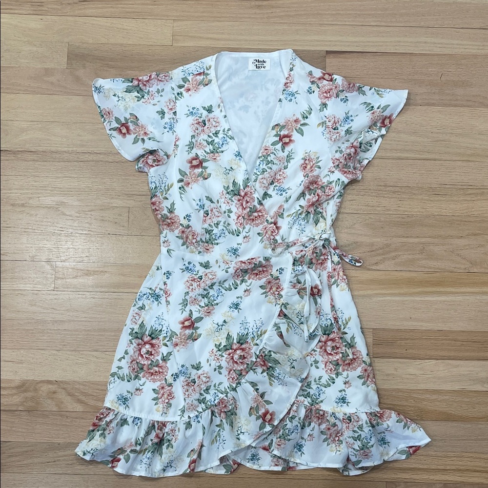 White Floral Ruffle Mini Dress